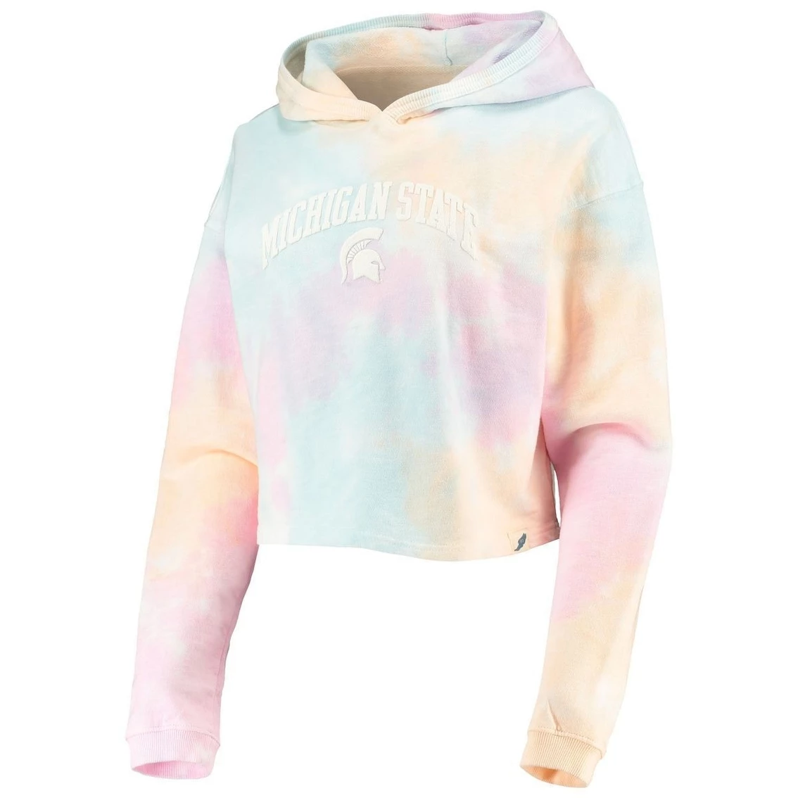 Best Sale π Women's League Collegiate Wear Pink/White Michigan State Spartans Tie-Dye Cropped Pullover Hoodie π 5 Best Sale π Women's League Collegiate Wear Pink/White Michigan State Spartans Tie-Dye Cropped Pullover Hoodie π - Image 3