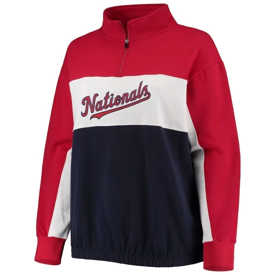 Wholesale π Women's Fanatics Branded Red/Navy Washington Nationals Plus Size Colorblock Quarter-Zip Sweatshirt π₯° 5 Wholesale π Women's Fanatics Branded Red/Navy Washington Nationals Plus Size Colorblock Quarter-Zip Sweatshirt π₯° - Image 3