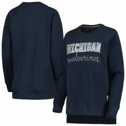 Wholesale 🤩 Women's Pressbox Navy Michigan Wolverines Steamboat Animal Print Raglan Pullover Sweatshirt 🔥