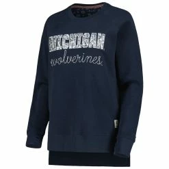 Wholesale 🤩 Women's Pressbox Navy Michigan Wolverines Steamboat Animal Print Raglan Pullover Sweatshirt 🔥 -women‘s clothing store unnamed file 2293