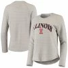 New 🎁 Camp David 👩 Women's Heathered Gray Illinois Fighting Illini Seaside Striped French Terry Raglan Pullover Sweatshirt ✔️ -women‘s clothing store unnamed file 2295