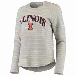 New 🎁 Camp David 👩 Women's Heathered Gray Illinois Fighting Illini Seaside Striped French Terry Raglan Pullover Sweatshirt ✔️ -women‘s clothing store unnamed file 2297