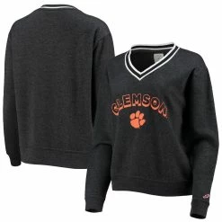Best reviews of 🎉 Women's League Collegiate Wear Heathered Black Clemson Tigers Victory Springs Tri-Blend V-Neck Pullover Sweatshirt 💯
