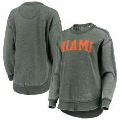 Wholesale 👍 Women's Pressbox Green Miami Hurricanes Vintage Wash Pullover Sweatshirt 🧨