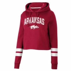 Best Pirce ✔️ Women's Colosseum Cardinal Arkansas Razorbacks Throwback Stripe Cropped Pullover Hoodie 🤩 -women‘s clothing store unnamed file 2339