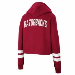 Best Pirce ✔️ Women's Colosseum Cardinal Arkansas Razorbacks Throwback Stripe Cropped Pullover Hoodie 🤩 -women‘s clothing store unnamed file 2340