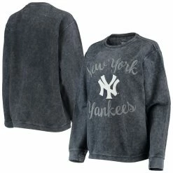 Promo 🎉 Women's G-III 4Her By Carl Banks Navy New York Yankees Script Comfy Cord Pullover Sweatshirt 🔔 -women‘s clothing store unnamed file 2378