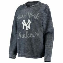 Promo 🎉 Women's G-III 4Her By Carl Banks Navy New York Yankees Script Comfy Cord Pullover Sweatshirt 🔔 -women‘s clothing store unnamed file 2379