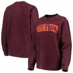 Best Sale 🔥 Women's Pressbox Maroon Virginia Tech Hokies Comfy Cord Vintage Wash Basic Arch Pullover Sweatshirt 😍 -women‘s clothing store unnamed file 2382