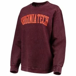 Best Sale 🔥 Women's Pressbox Maroon Virginia Tech Hokies Comfy Cord Vintage Wash Basic Arch Pullover Sweatshirt 😍 -women‘s clothing store unnamed file 2383
