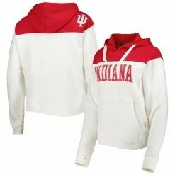 Wholesale 🎁 Women's Pressbox White/Crimson Indiana Hoosiers Chicago 2-Hit Yoke Pullover Hoodie 👏