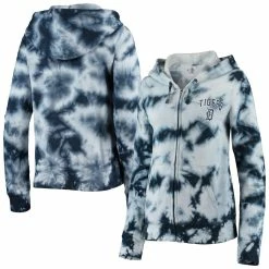 Discount 🔔 Women's New Era Navy Detroit Tigers Tie-Dye Fleece Full-Zip Hoodie 🛒