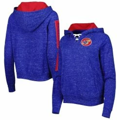 Budget ⌛ Women's Colosseum Royal Kansas Jayhawks The Devil Speckle Lace-Placket Raglan Pullover Hoodie 👏