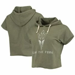 Flash Sale ✔️ Women's Original Retro Brand Olive Arizona State Sun Devils Cropped Tri-Blend Short Sleeve Pullover Hoodie ⌛