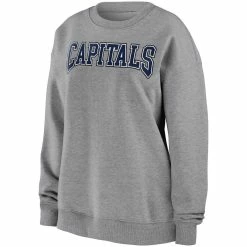 Budget 🎁 Women's WEAR By Erin Andrews Heathered Gray Washington Capitals Oversized Pullover Sweatshirt 🤩 -women‘s clothing store unnamed file 2429
