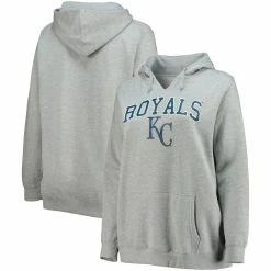 Brand new 🛒 Profile 👩 Women's Heather Gray Kansas City Royals Plus Size Notch Neck Fleece Pullover Hoodie 🎉
