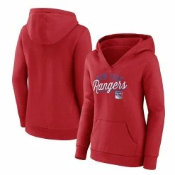 Best Pirce 😍 Women's Fanatics Branded Red New York Rangers Simplicity Crossover V-Neck Pullover Hoodie ❤️