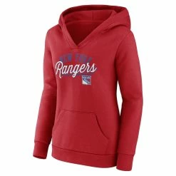 Best Pirce 😍 Women's Fanatics Branded Red New York Rangers Simplicity Crossover V-Neck Pullover Hoodie ❤️ -women‘s clothing store unnamed file 2475