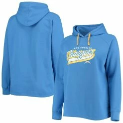 Best Sale 😀 Women's Fanatics Branded Powder Blue Los Angeles Chargers Plus Size First Contact Raglan Pullover Hoodie 🌟 -women‘s clothing store unnamed file 2518