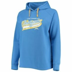 Best Sale 😀 Women's Fanatics Branded Powder Blue Los Angeles Chargers Plus Size First Contact Raglan Pullover Hoodie 🌟 -women‘s clothing store unnamed file 2519