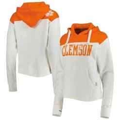 Best deal 👍 Women's Pressbox White/Orange Clemson Tigers Chicago 2-Hit Yoke Pullover Hoodie ⭐