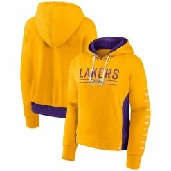 Best deal 🔔 Women's Fanatics Branded Gold Los Angeles Lakers Iconic Halftime Colorblock Pullover Hoodie 👏