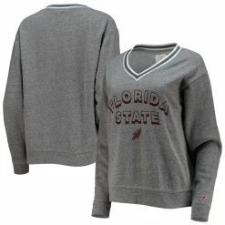 New 🌟 Women's League Collegiate Wear Heathered Gray Florida State Seminoles Victory Springs Tri-Blend V-Neck Pullover Sweatshirt 🤩