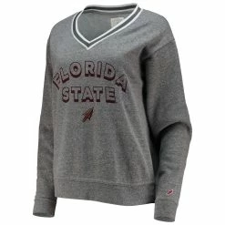 New 🌟 Women's League Collegiate Wear Heathered Gray Florida State Seminoles Victory Springs Tri-Blend V-Neck Pullover Sweatshirt 🤩 -women‘s clothing store unnamed file 2583