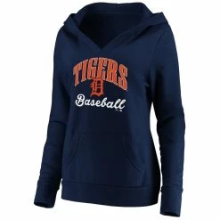 New 👍 Women's Fanatics Branded Navy Detroit Tigers Victory Script Crossover Neck Pullover Hoodie 👏 -women‘s clothing store unnamed file 2631