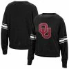 Wholesale 💯 Women's Top Of The World Black Oklahoma Sooners Camden Sleeve Stripe Washed Pullover Sweatshirt 🧨