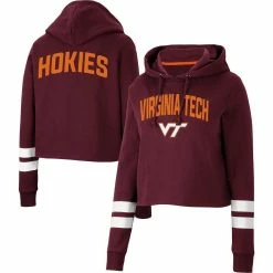 Hot Sale ✔️ Women's Colosseum Maroon Virginia Tech Hokies Throwback Stripe Cropped Pullover Hoodie ❤️