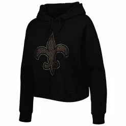 Best Pirce 🥰 Women's Cuce Black New Orleans Saints Crystal Logo Cropped Pullover Hoodie ⭐ -women‘s clothing store unnamed file 2683