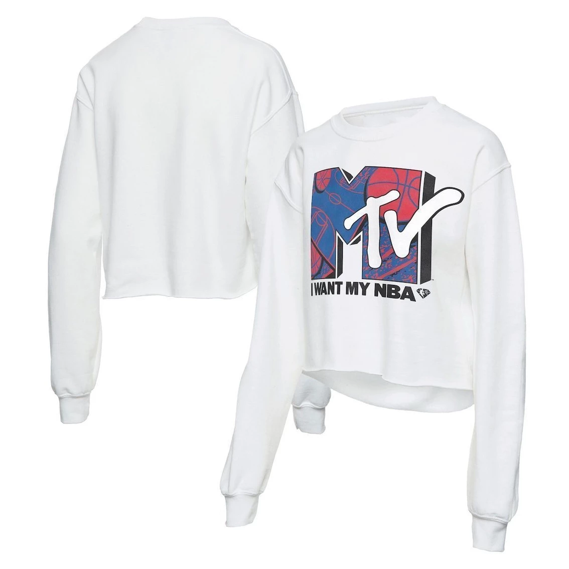 Deals π Women's Junk Food White NBA X MTV I Want My Cropped Fleece Pullover Sweatshirt π 3 Deals π Women's Junk Food White NBA X MTV I Want My Cropped Fleece Pullover Sweatshirt π