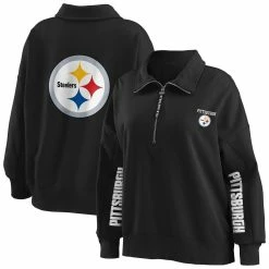 Promo 👏 Women's WEAR By Erin Andrews Black Pittsburgh Steelers Half-Zip Sweatshirt 💯