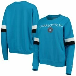 Promo 😍 Women's 5th & Ocean By New Era Blue Charlotte FC Pullover Sweatshirt ✔️