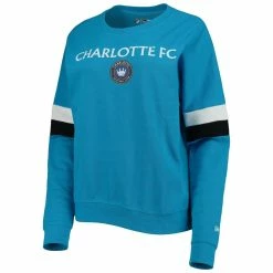 Promo 😍 Women's 5th & Ocean By New Era Blue Charlotte FC Pullover Sweatshirt ✔️ -women‘s clothing store unnamed file 2743