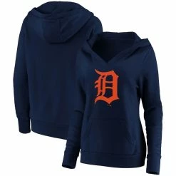 New ✨ Women's Fanatics Branded Navy Detroit Tigers Official Logo Crossover V-Neck Pullover Hoodie 😀 -women‘s clothing store unnamed file 2750