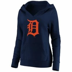New ✨ Women's Fanatics Branded Navy Detroit Tigers Official Logo Crossover V-Neck Pullover Hoodie 😀 -women‘s clothing store unnamed file 2751