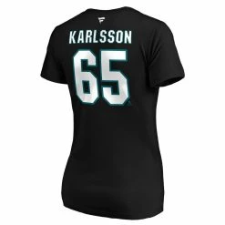 Brand new 😍 Women's Fanatics Branded Erik Karlsson Black San Jose Sharks Authentic Stack Name & Number V-Neck T-Shirt 🧨 -women‘s clothing store unnamed file 276