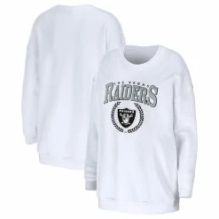Outlet ⭐ Women's WEAR By Erin Andrews White Las Vegas Raiders Oversized Pullover Sweatshirt 🥰