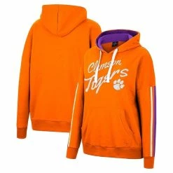 Cheapest ✔️ Women's Colosseum Orange Clemson Tigers Serena Oversized Sleeve Striping V-Neck Pullover Hoodie 🎉 -women‘s clothing store unnamed file 2806