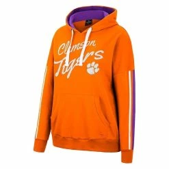 Cheapest ✔️ Women's Colosseum Orange Clemson Tigers Serena Oversized Sleeve Striping V-Neck Pullover Hoodie 🎉 -women‘s clothing store unnamed file 2807