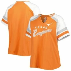 Best deal 🎉 Profile 👩 Women's Texas Orange Texas Longhorns Plus Size Arch Raglan Notch Neck T-Shirt ⌛