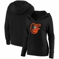 Deals 😍 Women's Fanatics Branded Black Baltimore Orioles Official Logo Crossover V-Neck Pullover Hoodie 👏 -women‘s clothing store unnamed file 2814
