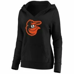 Deals 😍 Women's Fanatics Branded Black Baltimore Orioles Official Logo Crossover V-Neck Pullover Hoodie 👏 -women‘s clothing store unnamed file 2815