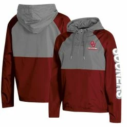Deals 💯 Women's Champion Crimson Oklahoma Sooners Colorblocked Packable Raglan Half-Zip Hoodie Jacket 🌟