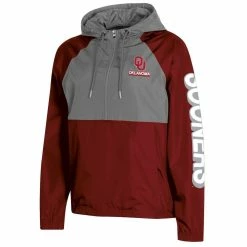 Deals 💯 Women's Champion Crimson Oklahoma Sooners Colorblocked Packable Raglan Half-Zip Hoodie Jacket 🌟 -women‘s clothing store unnamed file 2841