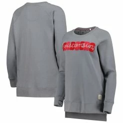 Best deal 👍 Women's Pressbox Gray Wisconsin Badgers Pinehurst Chenille Raglan Pullover Sweatshirt 🔥