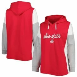 Coupon 🔥 Profile 👩 Women's Scarlet/White Ohio State Buckeyes Plus Size Play It Safe Color Block Pullover Hoodie ⌛