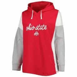 Coupon 🔥 Profile 👩 Women's Scarlet/White Ohio State Buckeyes Plus Size Play It Safe Color Block Pullover Hoodie ⌛ -women‘s clothing store unnamed file 2853